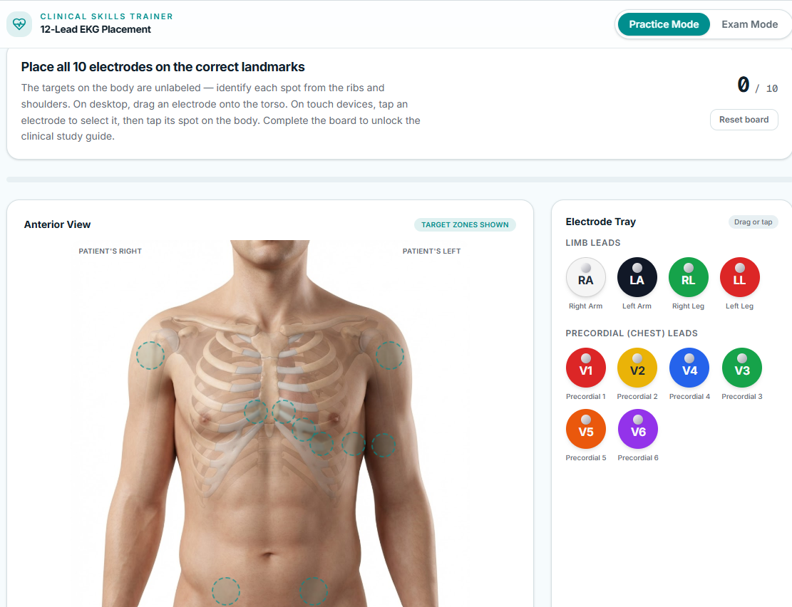 12-lead EKG electrode placement simulator